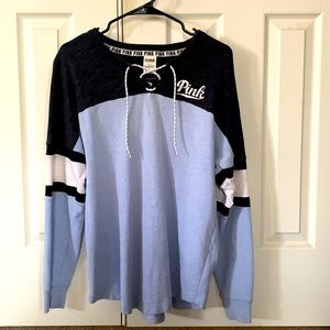 Pink Victoria’s Secret long-sleeve top with drawstring neck; size S/P